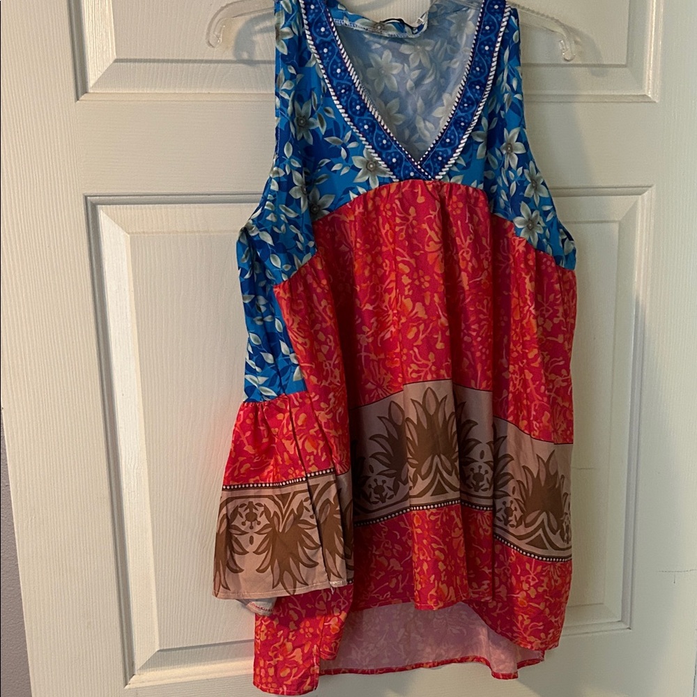 MISSLOOK Blue and Red Floral Tank Top
